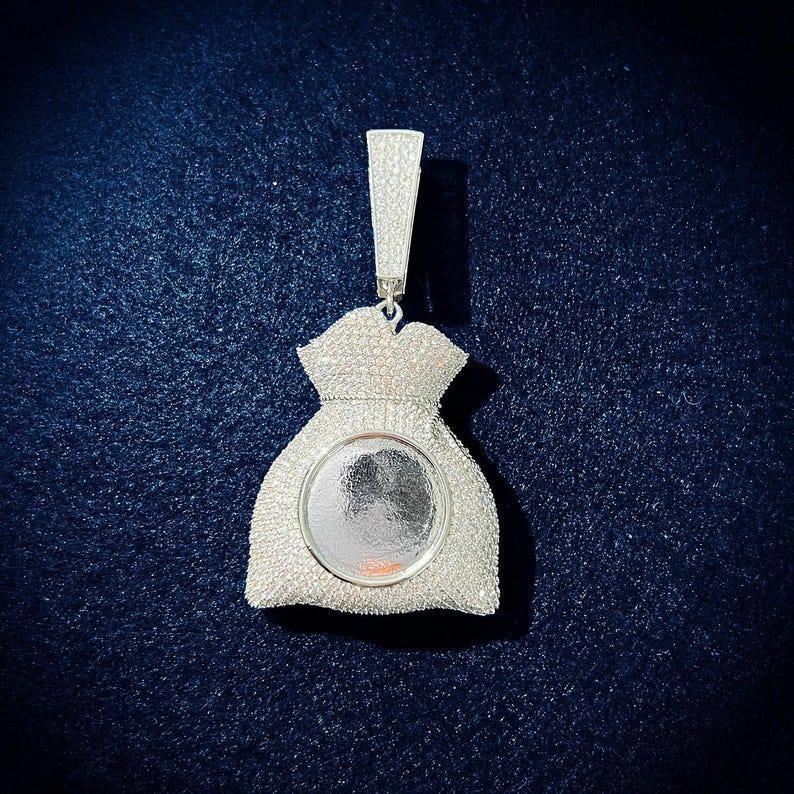 Personalized Money Bag Photo Pendant Necklace, Custom Hip Hop Iced Out Copper Zircon Epoxy Picture Chain, DIY Jewelry for Men Women - CaratixJewelry