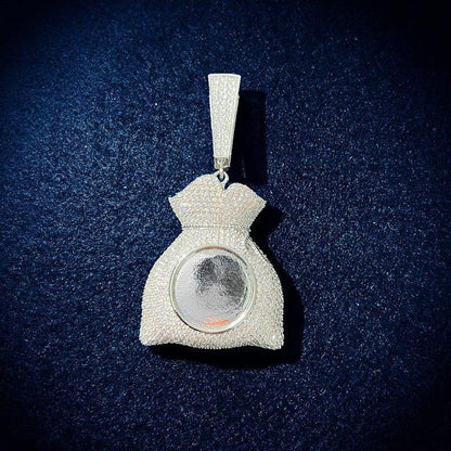 Personalized Money Bag Photo Pendant Necklace, Custom Hip Hop Iced Out Copper Zircon Epoxy Picture Chain, DIY Jewelry for Men Women - CaratixJewelry