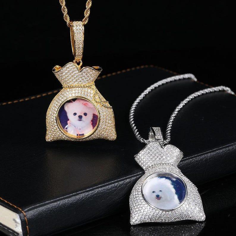 Personalized Money Bag Photo Pendant Necklace – Iced Out Copper Zircon Hip Hop Jewelry Gift - CaratixJewelry