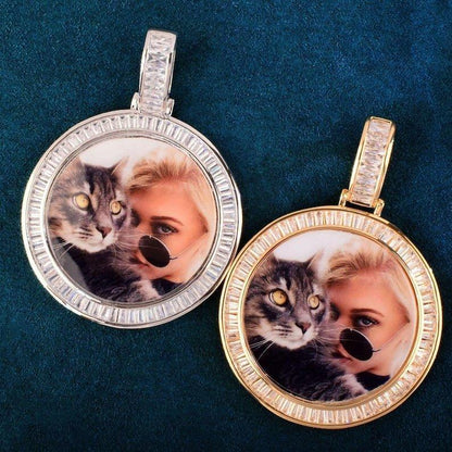 Personalized Round Photo Pendant Necklace, Custom Hip Hop Iced Out Sugar Cube Style Copper Zircon Picture Chain, DIY Fashion Jewelry for Men - CaratixJewelry
