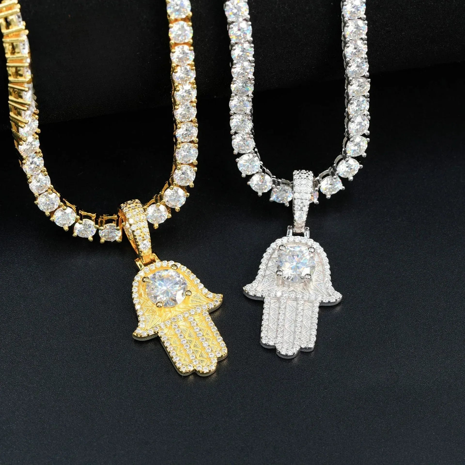 Personalized S925 Silver Moissanite Hand Pendant – Hip-Hop Style, Trendy Jewelry - CaratixJewelry