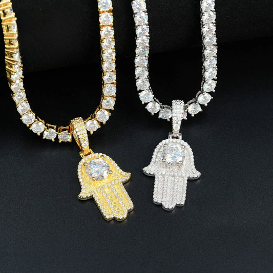 Personalized S925 Silver Moissanite Hand Pendant – Hip-Hop Style, Trendy Jewelry - CaratixJewelry