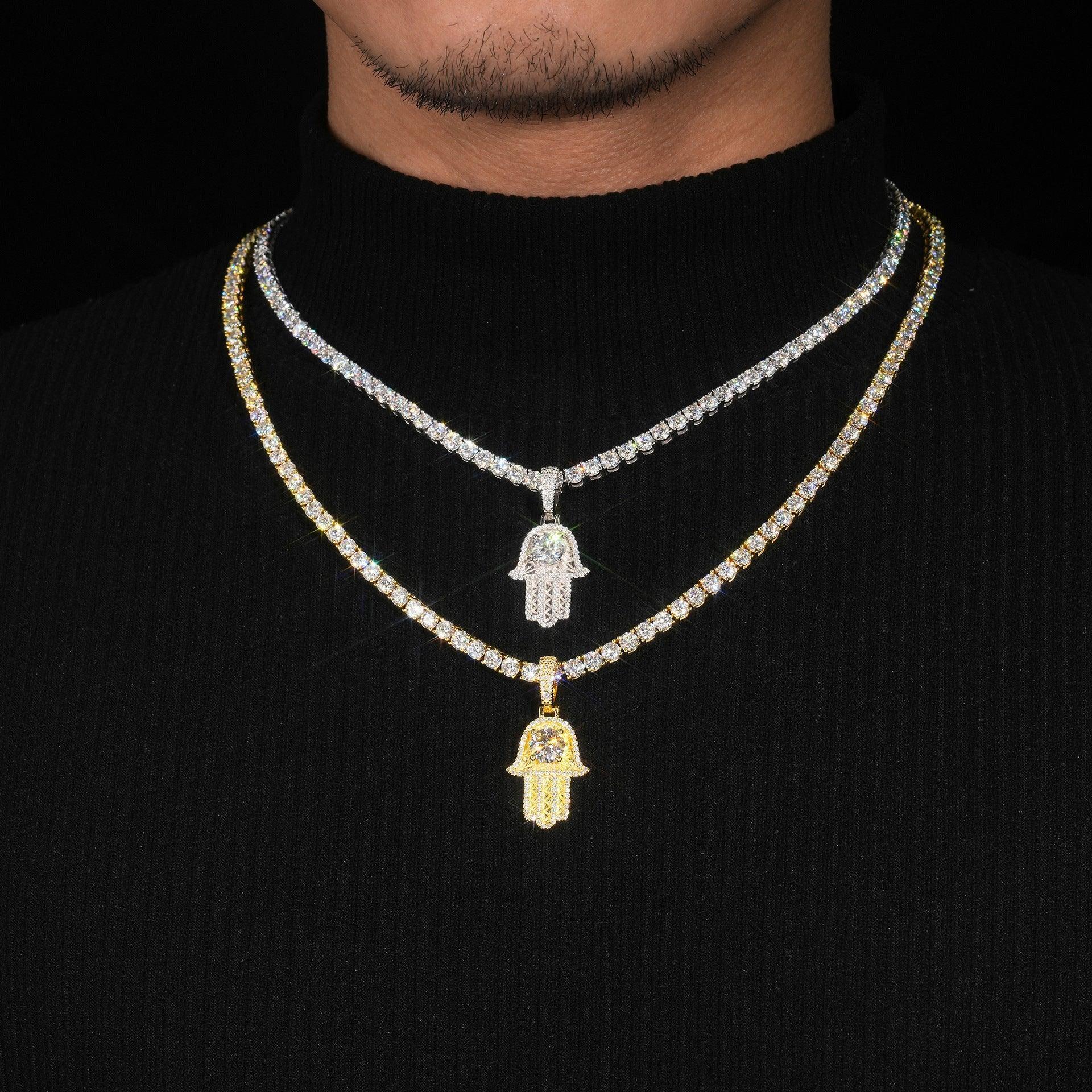 Personalized S925 Silver Moissanite Hand Pendant – Hip-Hop Style, Trendy Jewelry - CaratixJewelry
