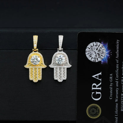 Personalized S925 Silver Moissanite Hand Pendant – Hip-Hop Style, Trendy Jewelry - CaratixJewelry