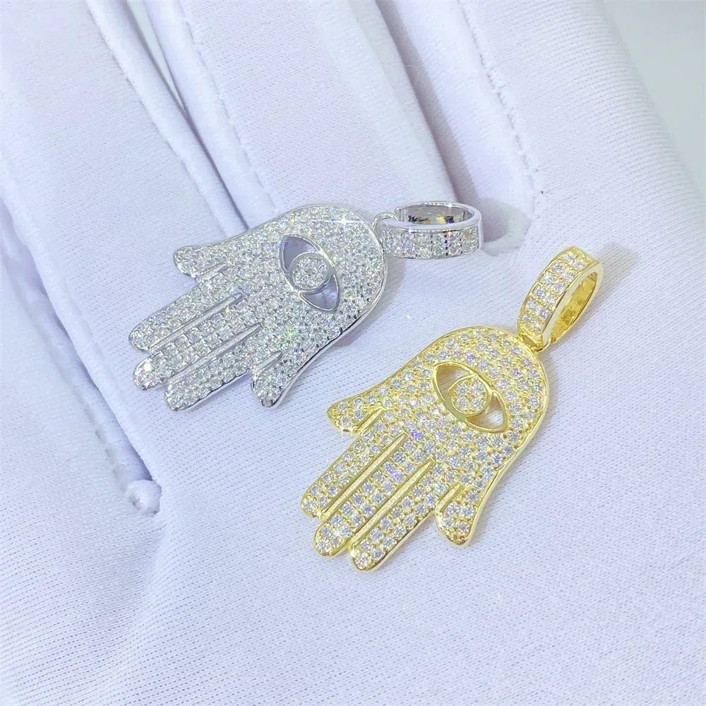 Personalized S925 Silver Moissanite Hand Pendant – Unique Small Pendant, Trendy Jewelry - CaratixJewelry