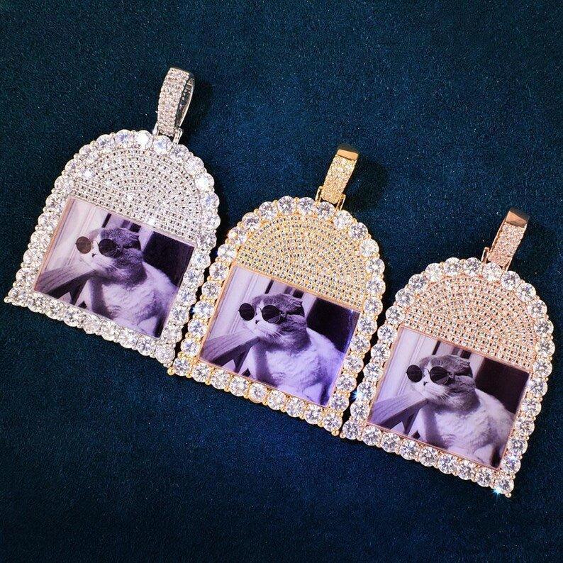 Personalized Solid Photo Pendant Necklace, Custom Hip Hop Iced Out Copper Zircon DIY Picture Jewelry for Men and Women - CaratixJewelry
