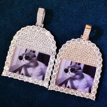 Personalized Solid Photo Pendant Necklace, Custom Hip Hop Iced Out Copper Zircon DIY Picture Jewelry for Men and Women - CaratixJewelry