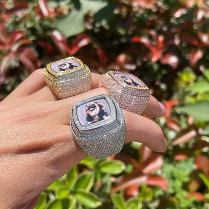 Photo Ice Frame Iced Out Ring – Custom Hip Hop Jewelry - CaratixJewelry