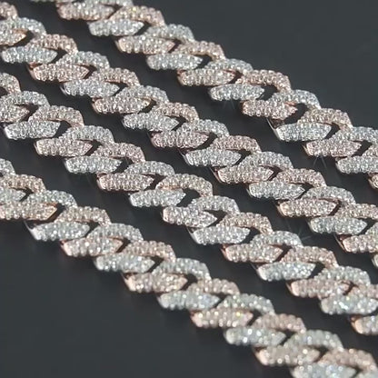 12.5mm Crescent Moissanite Cuban Link Chain – S925 Sterling Silver Iced-Out Hip Hop Men’s Trend Necklace
