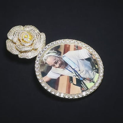 6.8CM Large Round Custom Photo Pendant Necklace For Women Men Micro Paved CZ Rose Bail DIY Picture Memory Jewelry