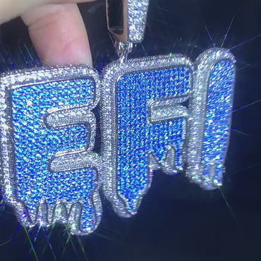 Blue Teardrop Letter Pendant | Iced Out CZ DIY Initial Hip Hop Necklace