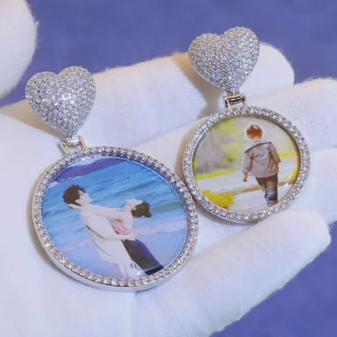 Custom Heart Bail Circle Chain Photo Pendant Necklace DIY Iced Out 35mm Photo Frame Pendant Hip Hop Necklace Jewelry