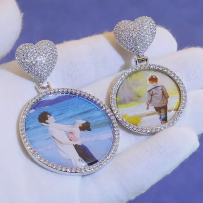 Custom Heart Bail Circle Chain Photo Pendant Necklace DIY Iced Out 35mm Photo Frame Pendant Hip Hop Necklace Jewelry