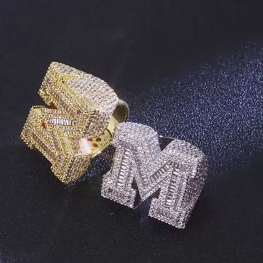 Alphabet Zircon Ring for Men | Trendy Hip Hop Jewelry | Customizable Jewelry | Caratix Jewelry