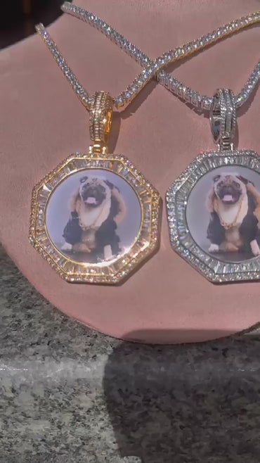Baguette Octagon Custom Photo Pendant Necklace – Iced Out Hip Hop Jewelry with Stones