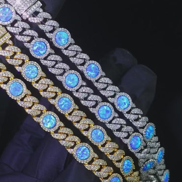 8mm Blue Gem Cuban Chain Necklace Rapper Style