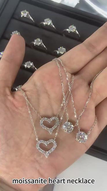 S925 Sterling Silver Heart Moissanite Necklace | D-Color Heart Cut Pendant | Caratix