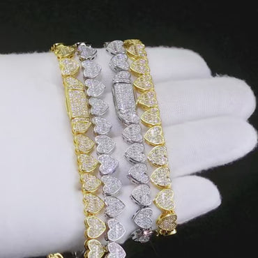 Custom 8mm Heart-Link Baguette Mixed Chain | Secure Fold-over Hip Hop Jewelry | Caratix