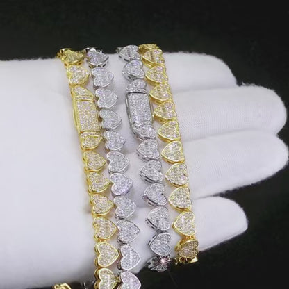 Custom 8mm Heart-Link Baguette Mixed Chain | Secure Fold-over Hip Hop Jewelry | Caratix
