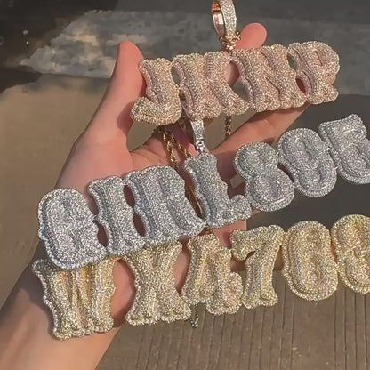 Bone-Style Letter Pendant Necklace | Iced Out CZ Hip Hop Alphabet Jewelry