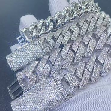 13mm Double-Row Moissanite Cuban Link Chain – S925 Sterling Silver -Cut Iced-Out Hip Hop Streetwear Necklace