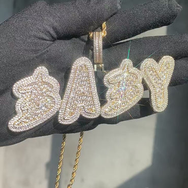 18K Gold Letter Pendant | Baguette CZ Iced Out DIY Hip Hop Men’s Jewelry