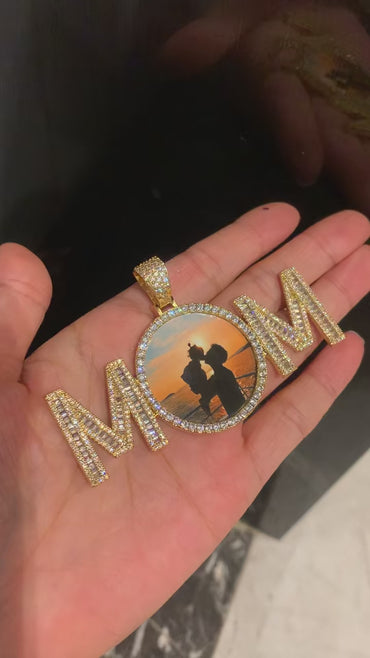 Mom Letters Custom Photo Pendant Necklace – Personalized Iced Out Picture Jewelry Gift for Women