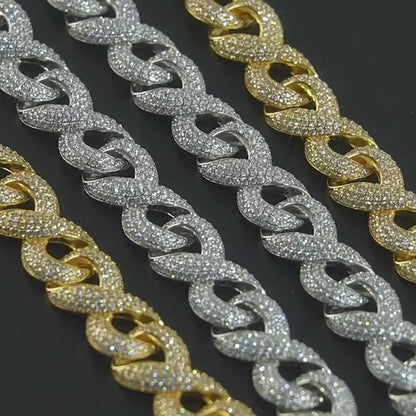 10mm Moissanite Bracelet with Figure-8 Clasp – S925 Sterling Silver Iced-Out Hip Hop Jewelry