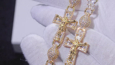 Custom Mixed Baguette Cross Ball Necklace | Iced Out Jewelry for Men | Caratix