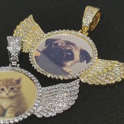 Wings Pave Charm Tennis Custom Photo Pendant Necklace – Iced Out Hip Hop Jewelry
