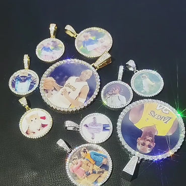 S925 Silver Moissanite  68.5mm Round Photo Frame Pendant – Hip-Hop Pendant, Unisex Design