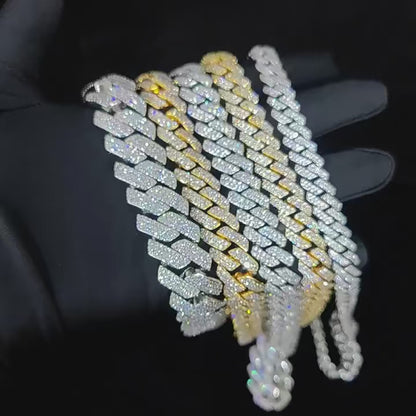 CARÁTIX – 14mm Rhombus Cuban Link Chain Necklace & Bracelet Set | Brass CZ Box Buckle Jewelry for Men