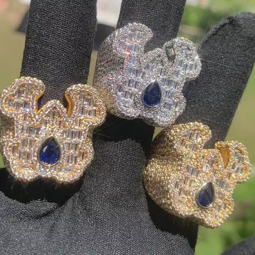 Women's Custom Blue Teardrop Ring | Baguette & Round Hybrid Pave Band | Caratix