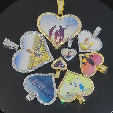 66mm Personalized Custom Big Heart Photo Pendants Bling  Memarial Picture Necklaces Women Men Hip Hop Jewelry Gift