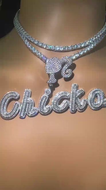 Women’s Letter Pendant Necklace | Iced Out Hip Hop T-Bar Fashion Sweater Chain