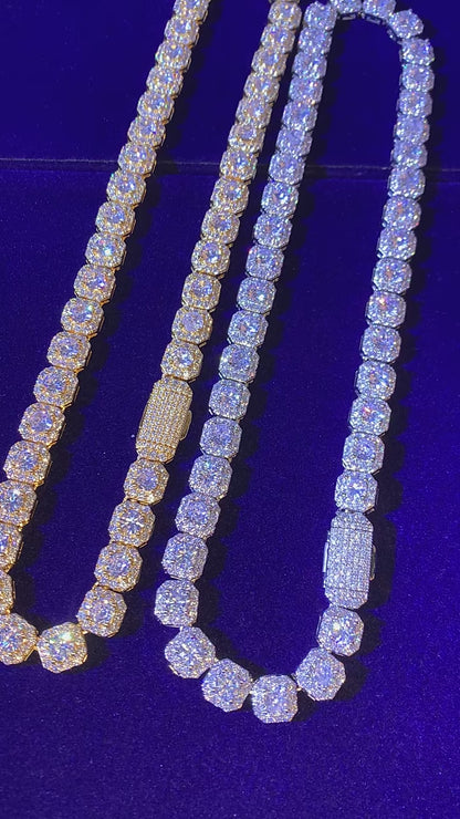 Cadena de collar con diamantes de tenis en racimo cuadrado de 9 mm