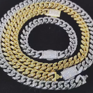 CARÁTIX Stainless Steel Cuban Miami Link Chain Necklace – Button Clasp Iced Out Hip Hop Jewelry for Men