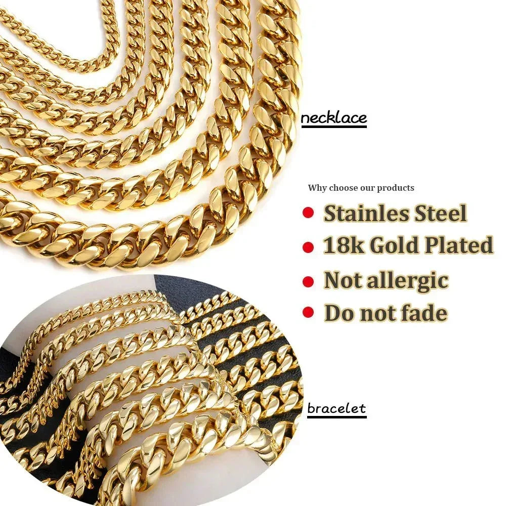 Rainbow Cuban Link Necklace for Men | Stainless Steel Miami Hip Hop Chain 6–16MM - CaratixJewelry