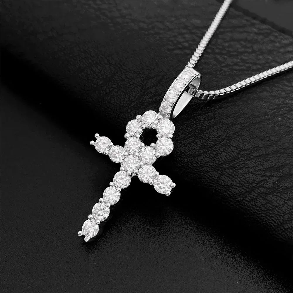 S925 Silver 4MM Moissanite Cross Pendant – Hip-Hop Style Necklace, High-Quality Jewelry - CaratixJewelry