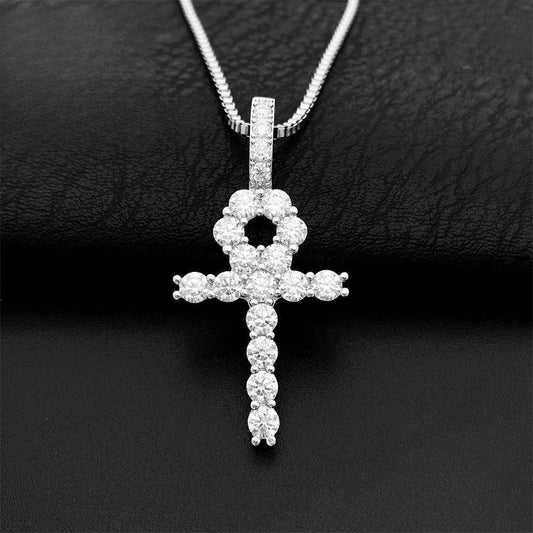 S925 Silver 4MM Moissanite Cross Pendant – Hip-Hop Style Necklace, High-Quality Jewelry - CaratixJewelry