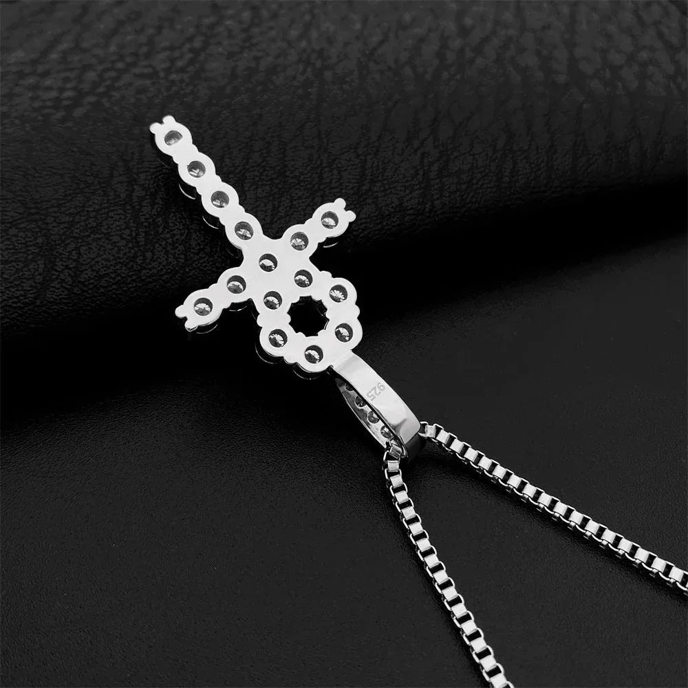 S925 Silver 4MM Moissanite Cross Pendant – Hip-Hop Style Necklace, High-Quality Jewelry - CaratixJewelry