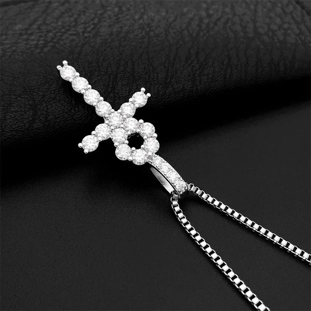 S925 Silver 4MM Moissanite Cross Pendant – Hip-Hop Style Necklace, High-Quality Jewelry - CaratixJewelry