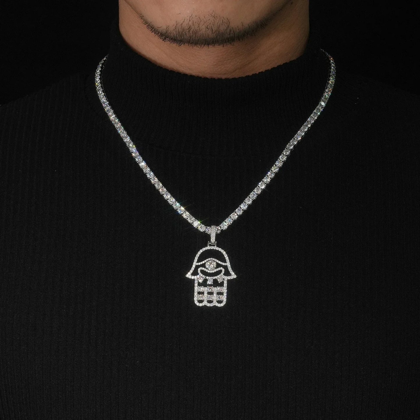 S925 Silver D Color Moissanite Hand Pendant Necklace – Hip-Hop Style, Trendy Jewelry - CaratixJewelry