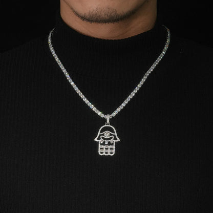 S925 Silver D Color Moissanite Hand Pendant Necklace – Hip-Hop Style, Trendy Jewelry - CaratixJewelry