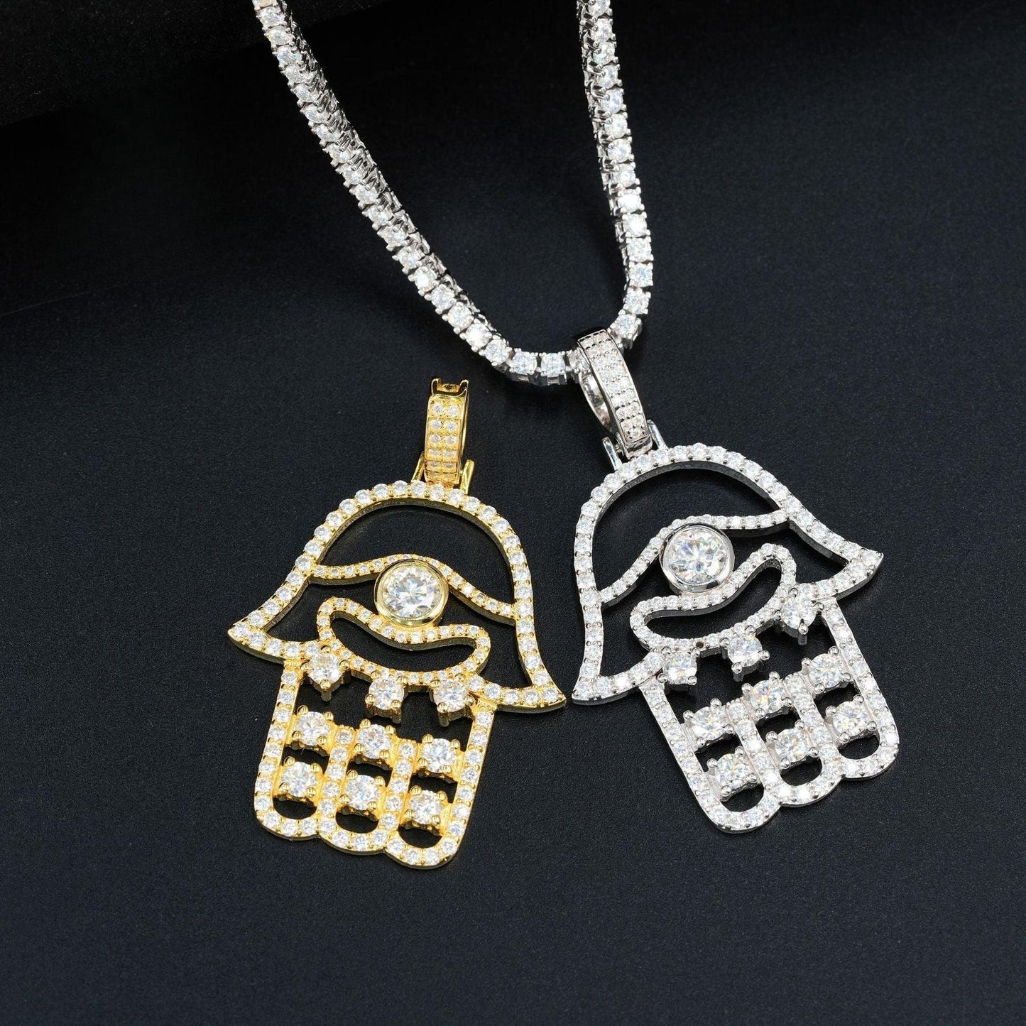 S925 Silver D Color Moissanite Hand Pendant Necklace – Hip-Hop Style, Trendy Jewelry - CaratixJewelry