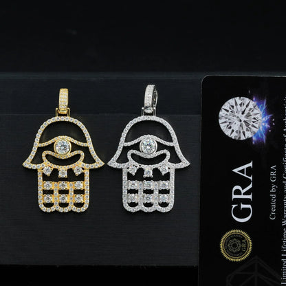 S925 Silver D Color Moissanite Hand Pendant Necklace – Hip-Hop Style, Trendy Jewelry - CaratixJewelry