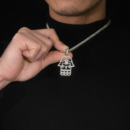 S925 Silver D Color Moissanite Hand Pendant Necklace – Hip-Hop Style, Trendy Jewelry - CaratixJewelry