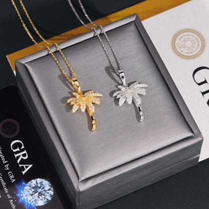 S925 Silver D Color Moissanite Palm Tree Pendant Necklace – Hip-Hop Jewelry, Trendy Accessory - CaratixJewelry