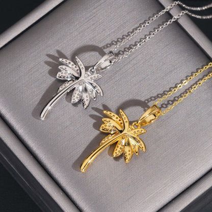 S925 Silver D Color Moissanite Palm Tree Pendant Necklace – Hip-Hop Jewelry, Trendy Accessory - CaratixJewelry