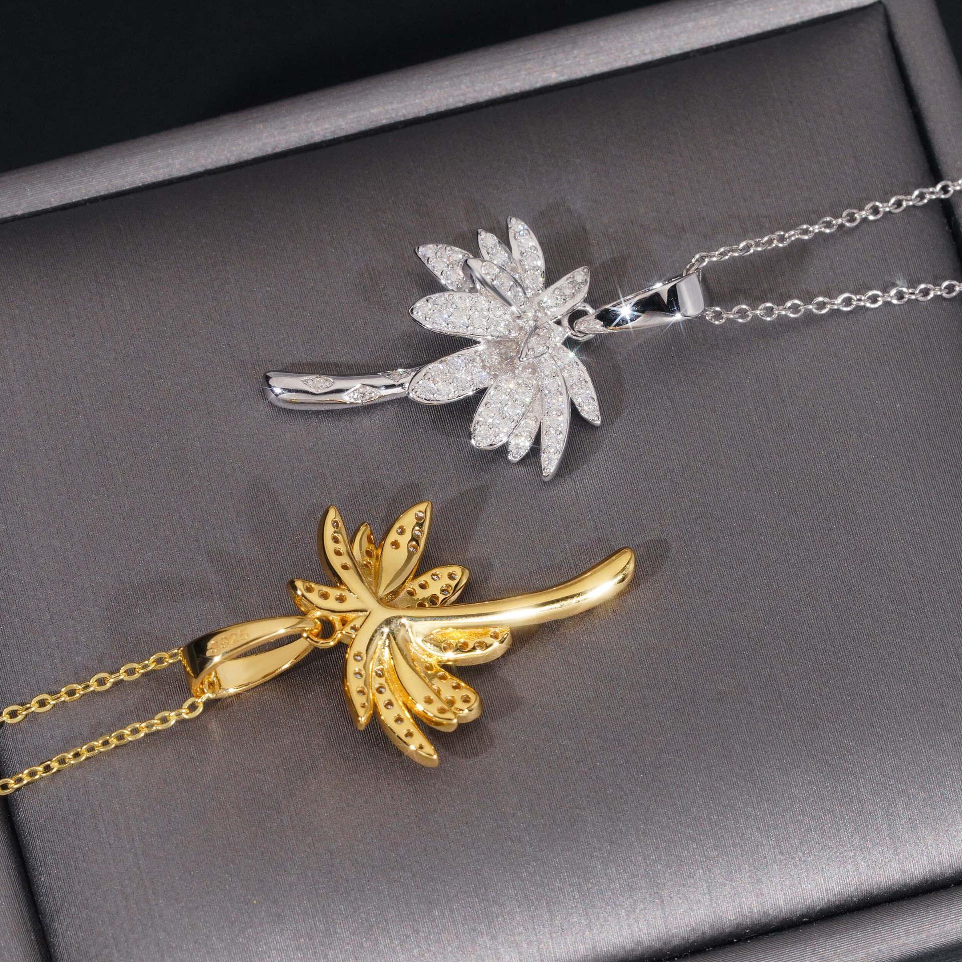 S925 Silver D Color Moissanite Palm Tree Pendant Necklace – Hip-Hop Jewelry, Trendy Accessory - CaratixJewelry